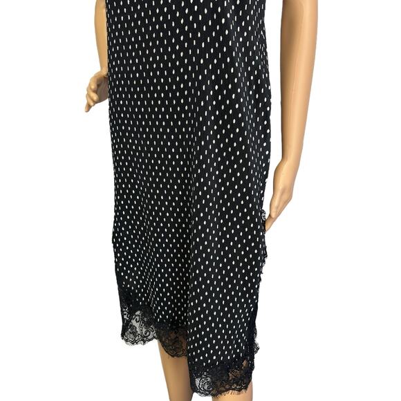 Free People Margot Slip Dress Black Polka Dot Crinkle Lace Trim Midi Size 2 - Picture 8 of 12